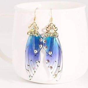 Blue And Purple Butterfly Wing Earrings